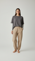 Relaxte sweatbroek in zandbeige