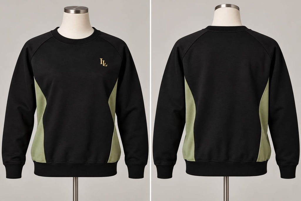 Lalesia Comfort light sweatshirt – Schwarz und Oliv, Vorder- und Rückansicht