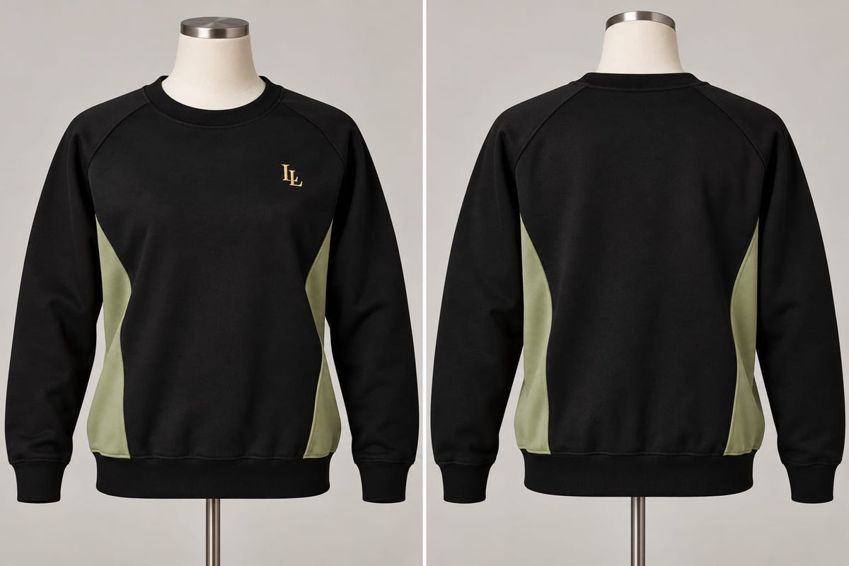Lalesia Comfort light sweatshirt – Schwarz und Oliv, Vorder- und Rückansicht